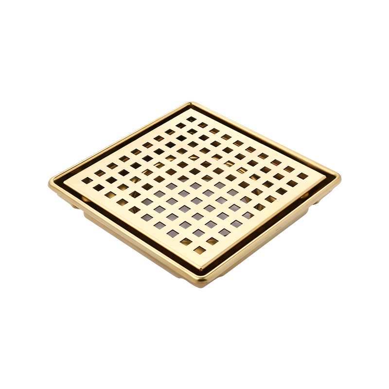 SZ119-20G 200x200mm 1.2mm Espesor Acabado dorado brillante Desagüe de acero inoxidable con tapa removible y sifón de ABS