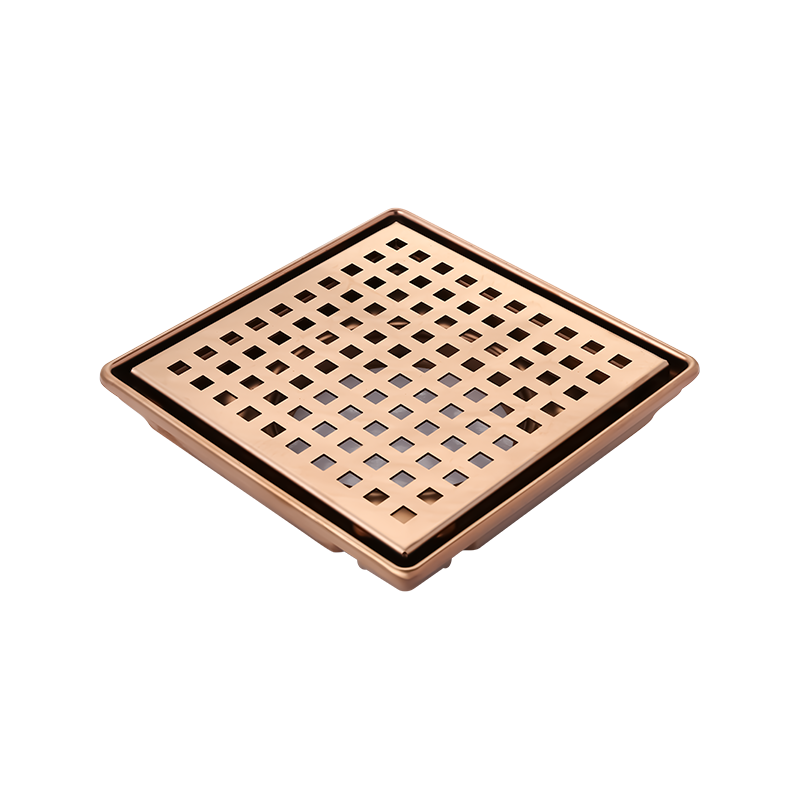 SZ119-20RG 200x200mm 8" x 8" Acabado en oro rosa brillante Desagüe de acero inoxidable con acabado en oro rosa con tapa removible y sifón de ABS